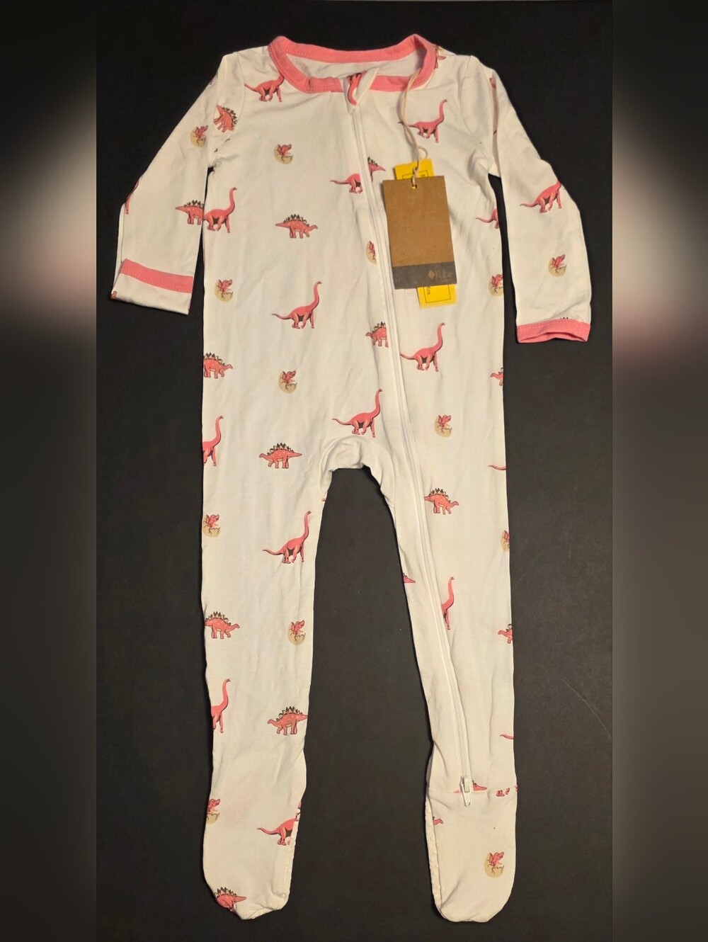 Kyte BABY White Footed Pajamas with Pink Dinosaur Print Size 12-18m